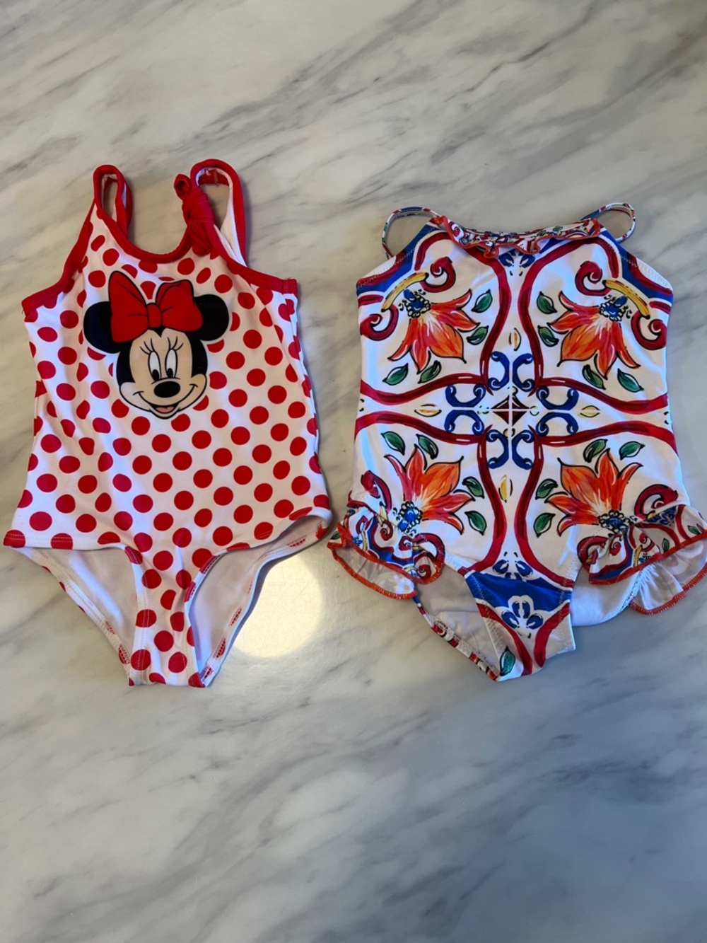 Bundle of 2 Girls Swimsuits: Red Polka Dot & Designer Inspired Floral